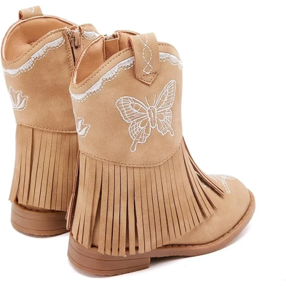 ⚡Girls 3-Camel Microfiber Little Kids Mid Calf Western Pointed Toe Riding Boots